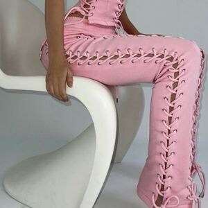 Hidden Cult Lace Up Corset Wynn Sweat Pants Bubblegum Pink Size X Small